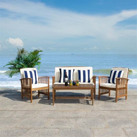 SAFAVIEH Rocklin Outdoor Set; Natural & Beige - 4 Piece PAT7007G